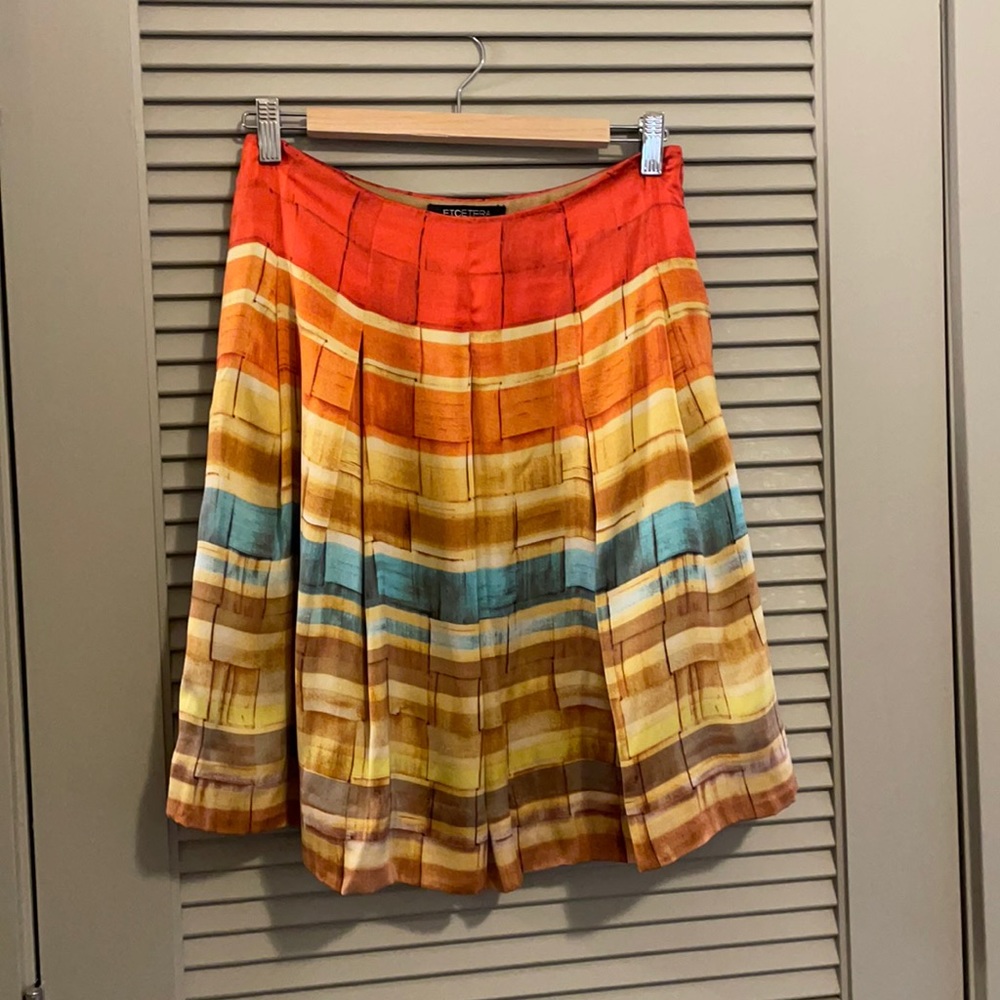 Etceteta 100% Silk Pleated Striped Skirt